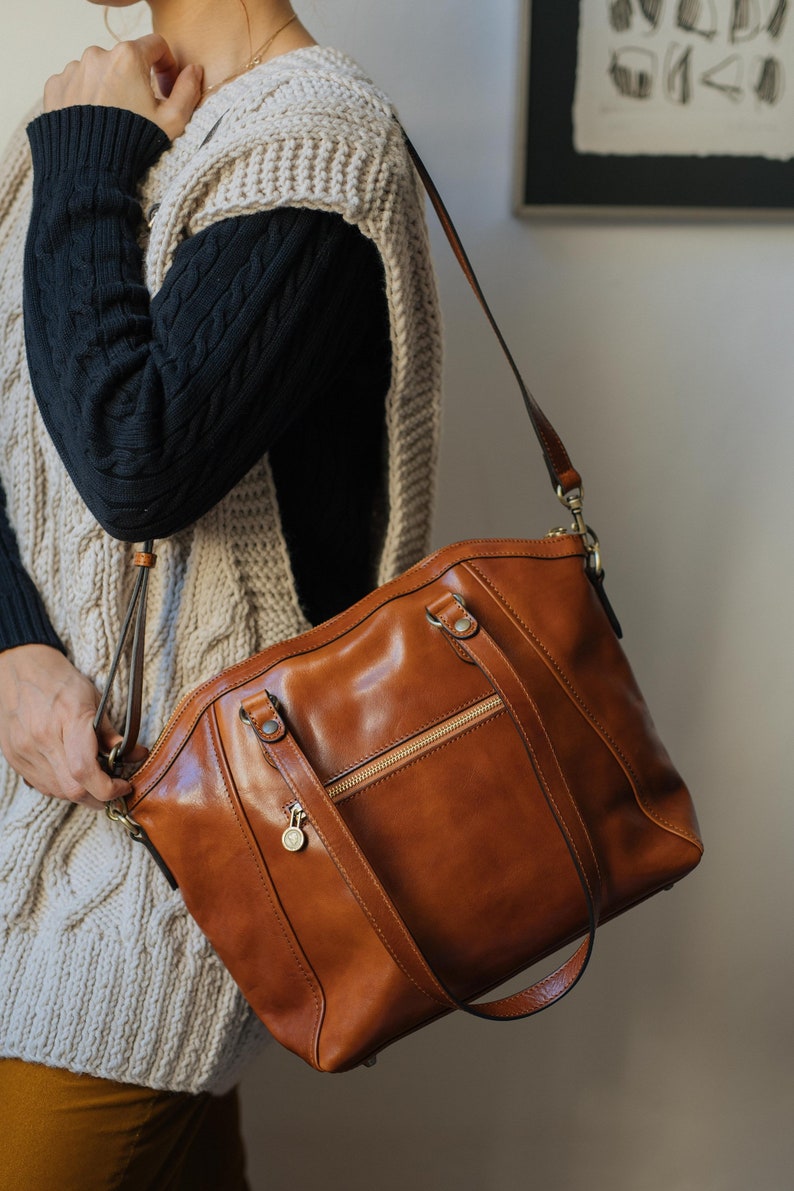 leren tas, handgemaakte leren tas, handtas, leren damestas, elegante leren tas, handtas gemaakt in Italië afbeelding 3