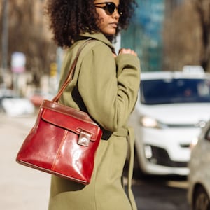 leather handbag,red leather backpack,red leather bag, handmade woman bag, handmade leather bag, everyday bag, backpack. image 2