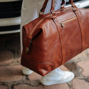 Leather Travel Bag,Leather Duffel Bag,Weekender bag,Duffel Bag,Leather overnight bag,Cabin Travel Bag,Brown duffel,Gym Bag image 3