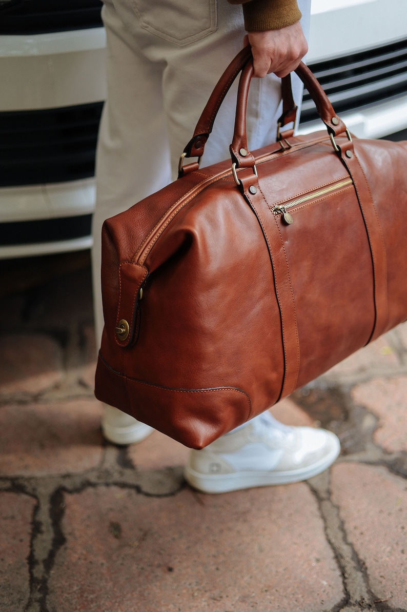 Leather Travel Bag,Leather Duffel Bag,Weekender bag,Duffel Bag,Leather overnight bag,Cabin Travel Bag,Brown duffel,Gym Bag image 3