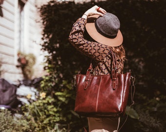 Entrega en 48 horas. Bolso tote de piel italiana hecho a mano: elegante bolso toscano.