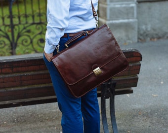 Leather Briefcase,Brown Leather Briefcase, Men Leather Briefcase, Laptop Bag, Leather bag, Gift for Him, Shoulder Bag, Men Briefcase