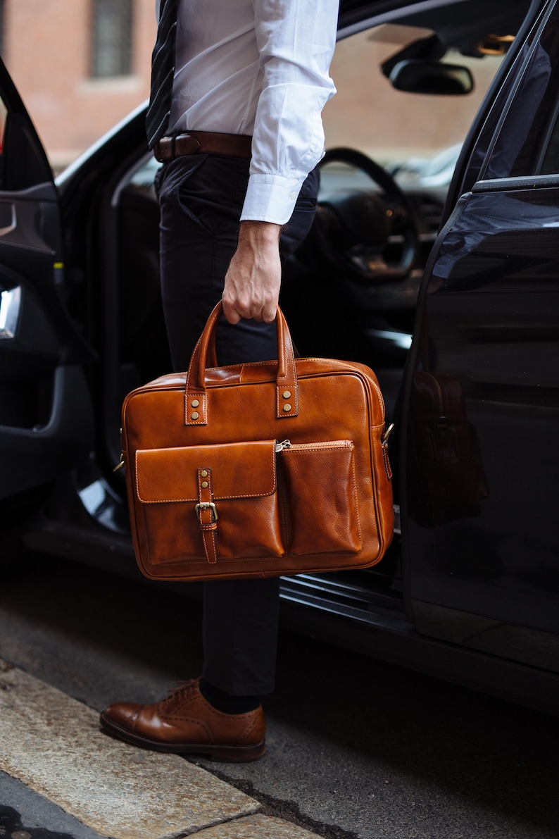 Leather Briefcasebicolor Leather Briefcase Men Leather - Etsy