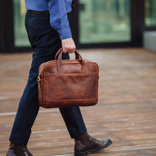 Livraison en 48 heures, porte-documents en cuir italien fabriqués à la main : sac pour ordinateur portable marron, sac à bandoulière