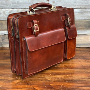 Maletín de cuero, Maletín de cuero marrón, Maletín de cuero para hombre, Bolso para computadora portátil, Bolso de cuero, Regalo para él, Bolso de hombro, Maletín para hombre