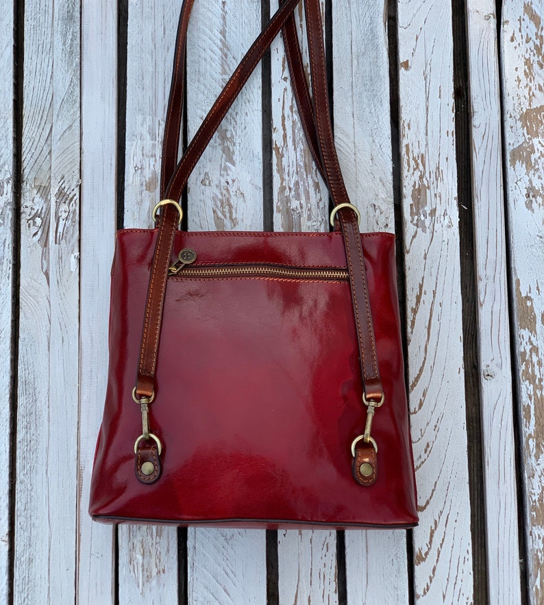 leather handbag,red leather backpack,red leather bag, handmade woman bag, handmade leather bag, everyday bag, backpack. image 6
