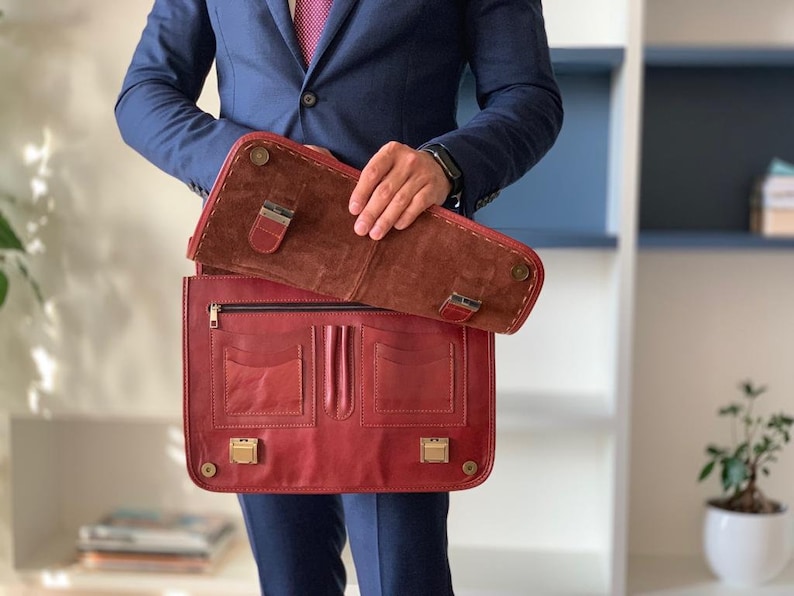 Leather Briefcase,Brown Leather Briefcase Leather bag Mens Briefcase Laptop Bag Shoulder Bag Gift for Him Mens Leather Briefcase