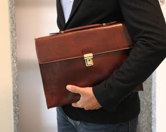 Leather Briefcase,Brown Leather Briefcase, Mens Leather Briefcase, Laptop Bag, Leather bag, Gift for Him, Shoulder Bag, Mens Briefcase