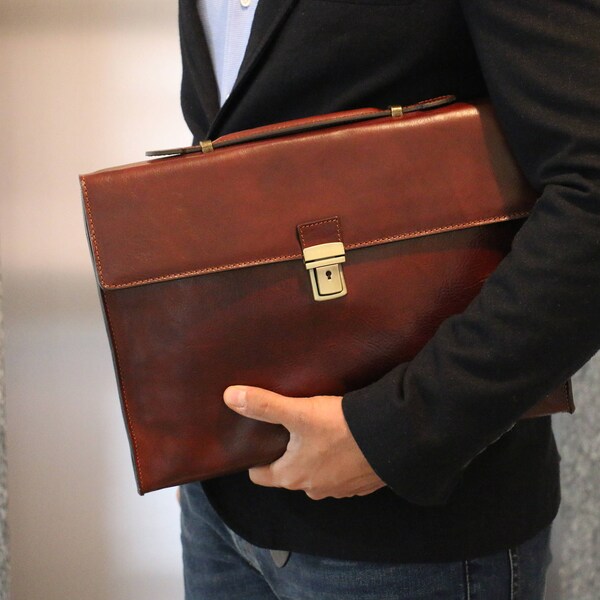 Leather Briefcase,Brown Leather Briefcase, Mens Leather Briefcase, Laptop Bag, Leather bag, Gift for Him, Shoulder Bag, Mens Briefcase