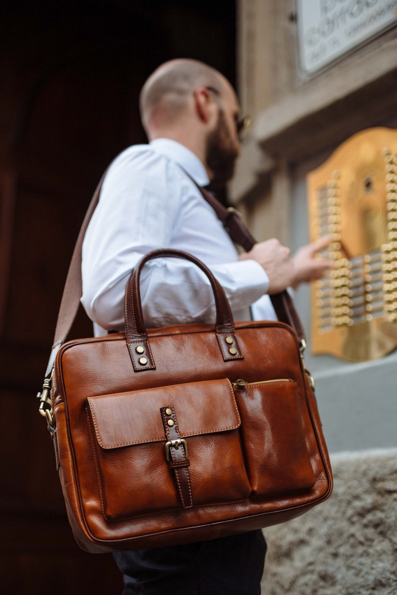 Leather Briefcase,Bicolor Leather Briefcase Gift for Him Leather bag Men Briefcase Shoulder Bag Men Leather Briefcase Laptop Bag
