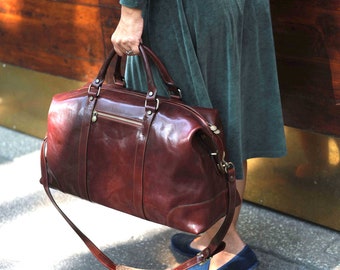 ENTREGA EN 48 HORAS, Bolso de mano de cuero italiano: Bolso de fin de semana de cuero marrón hecho a mano