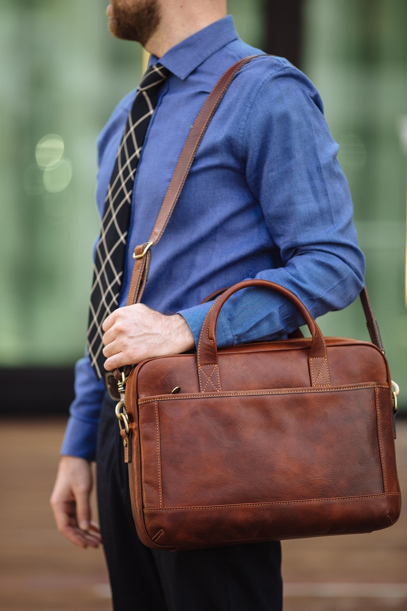 Leather Briefcase,Brown Leather Briefcase, Men Leather Briefcase, Laptop Bag, Leather bag, Gift for Him, Shoulder Bag, Men Briefcase 画像 5