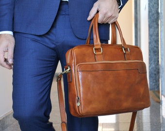 Leather Briefcase,Brown Leather Briefcase, Men Leather Briefcase, Laptop Bag, Leather bag, Gift for Him, Shoulder Bag, Men Briefcase