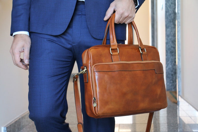 Leather Briefcasebrown Leather Briefcase Men Leather Etsy UK