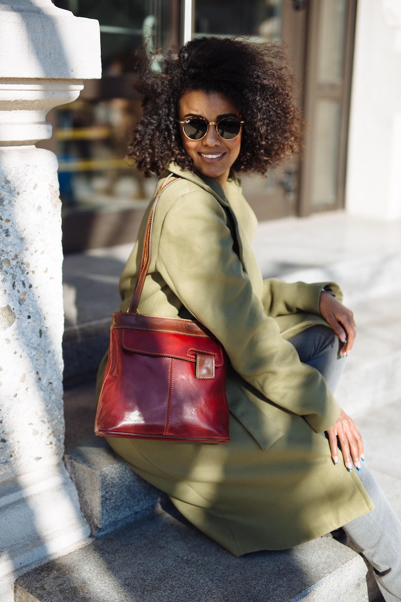 leather handbag,red leather backpack,red leather bag, handmade woman bag, handmade leather bag, everyday bag, backpack. image 3