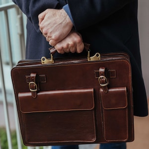Leather Briefcase,Brown Leather Briefcase, Mens Leather Briefcase, Laptop Bag, Leather bag, Gift for Him, Shoulder Bag, Mens Briefcase image 2