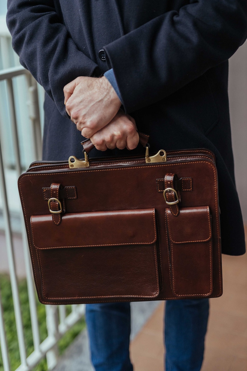 Leather Briefcase,Brown Leather Briefcase, Mens Leather Briefcase, Laptop Bag, Leather bag, Gift for Him, Shoulder Bag, Mens Briefcase image 2