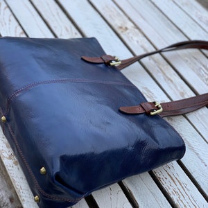 Leather handbad, Handmade Bag, Blue Leather Bag, Leather women's bag, everyday bag,Womens handbag image 7