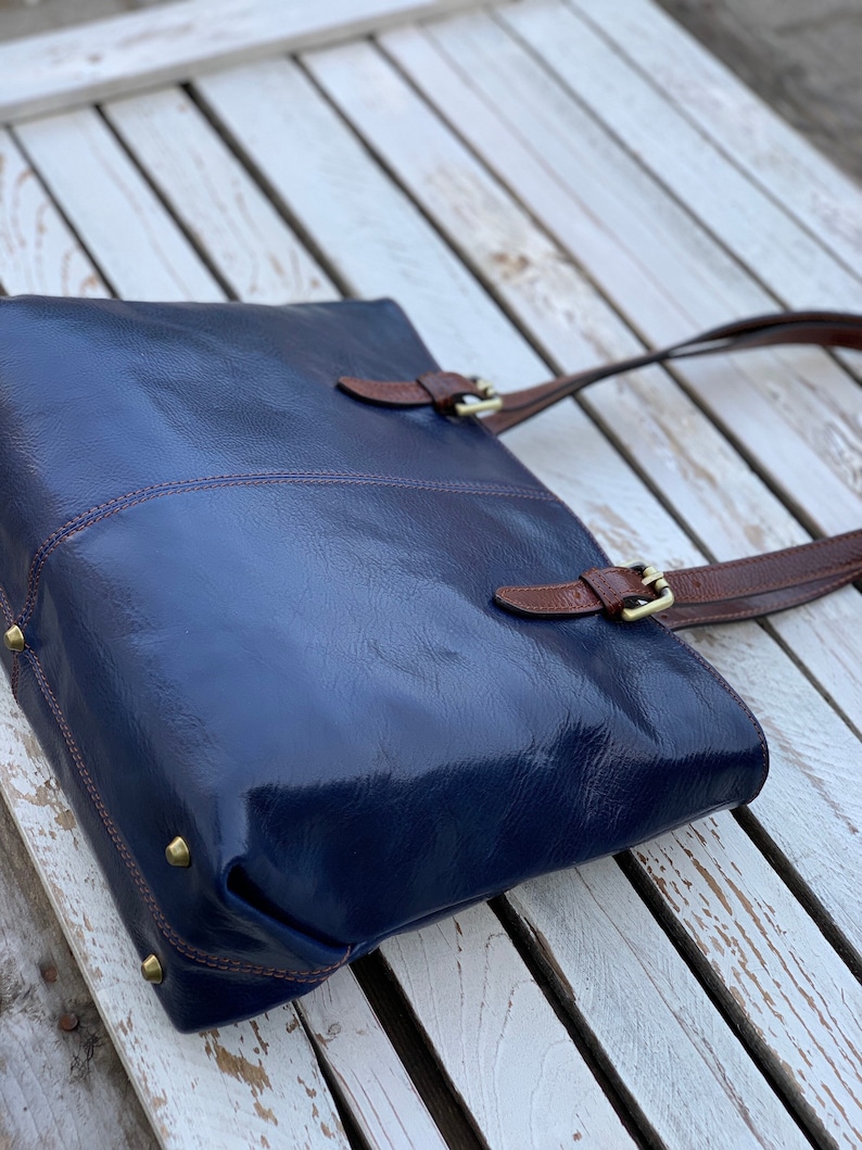 Leather handbad, Handmade Bag, Blue Leather Bag, Leather women's bag, everyday bag,Womens handbag image 7