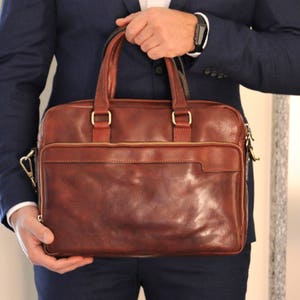 Leather Briefcase,Brown Leather Briefcase, Men Leather Briefcase, Laptop Bag, Leather bag, Gift for Him, Shoulder Bag, Men Briefcase image 3