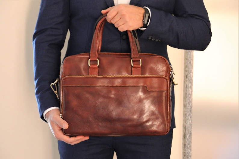 Leather Briefcase,Brown Leather Briefcase, Men Leather Briefcase, Laptop Bag, Leather bag, Gift for Him, Shoulder Bag, Men Briefcase image 3