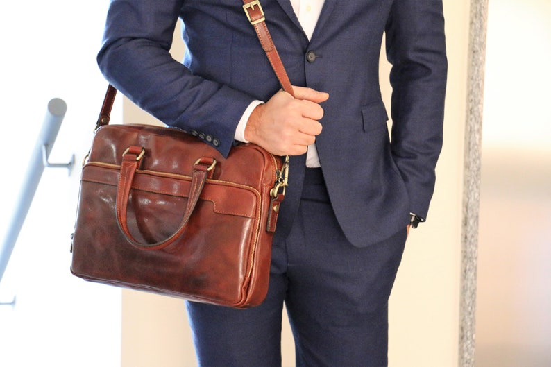 Leather Briefcase,Brown Leather Briefcase, Men Leather Briefcase, Laptop Bag, Leather bag, Gift for Him, Shoulder Bag, Men Briefcase zdjęcie 5