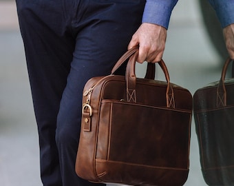 Leather Briefcase,Brown Leather Briefcase, Men Leather Briefcase, Laptop Bag, Leather bag, Gift for Him, Shoulder Bag, Men Briefcase