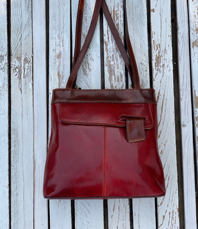 leather handbag,red leather backpack,red leather bag, handmade woman bag, handmade leather bag, everyday bag, backpack. image 4