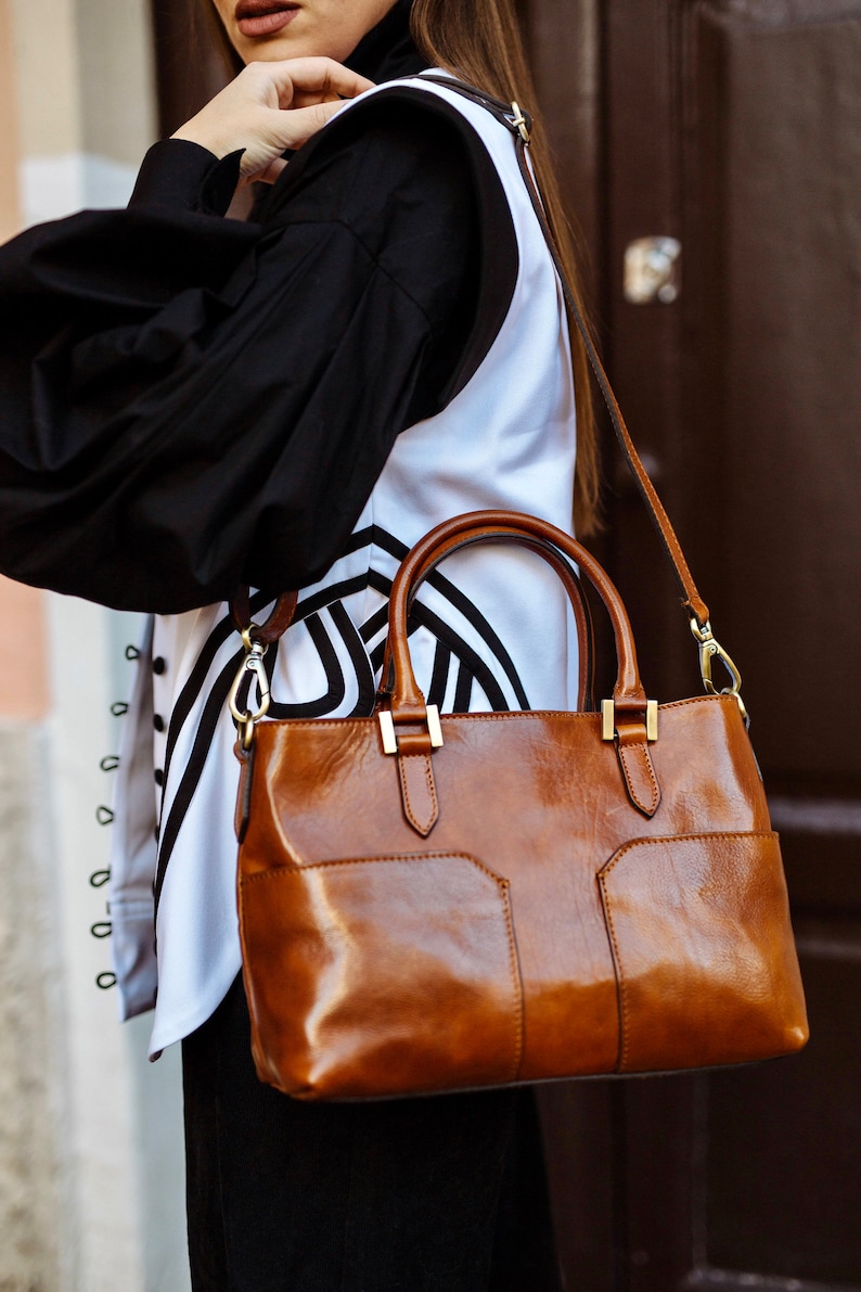 bolso de cuero, bolso de cuero hecho a mano, bolso de mano, bolso de cuero mujer, bolso de cuero elegante, bolso hecho en Italia imagen 3