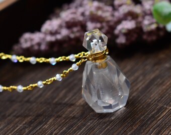 Clear Quartz Perfume Bottle Necklace, Clear Quartz Necklace, Perfume Bottle Necklace, Perfume Bottle, Gemstone Necklace, Quartz, Perfume