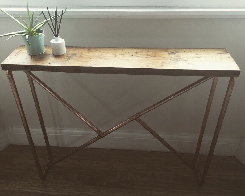 Copper Pipe Console Table Geometric Design With Reclaimed Wood Image 0