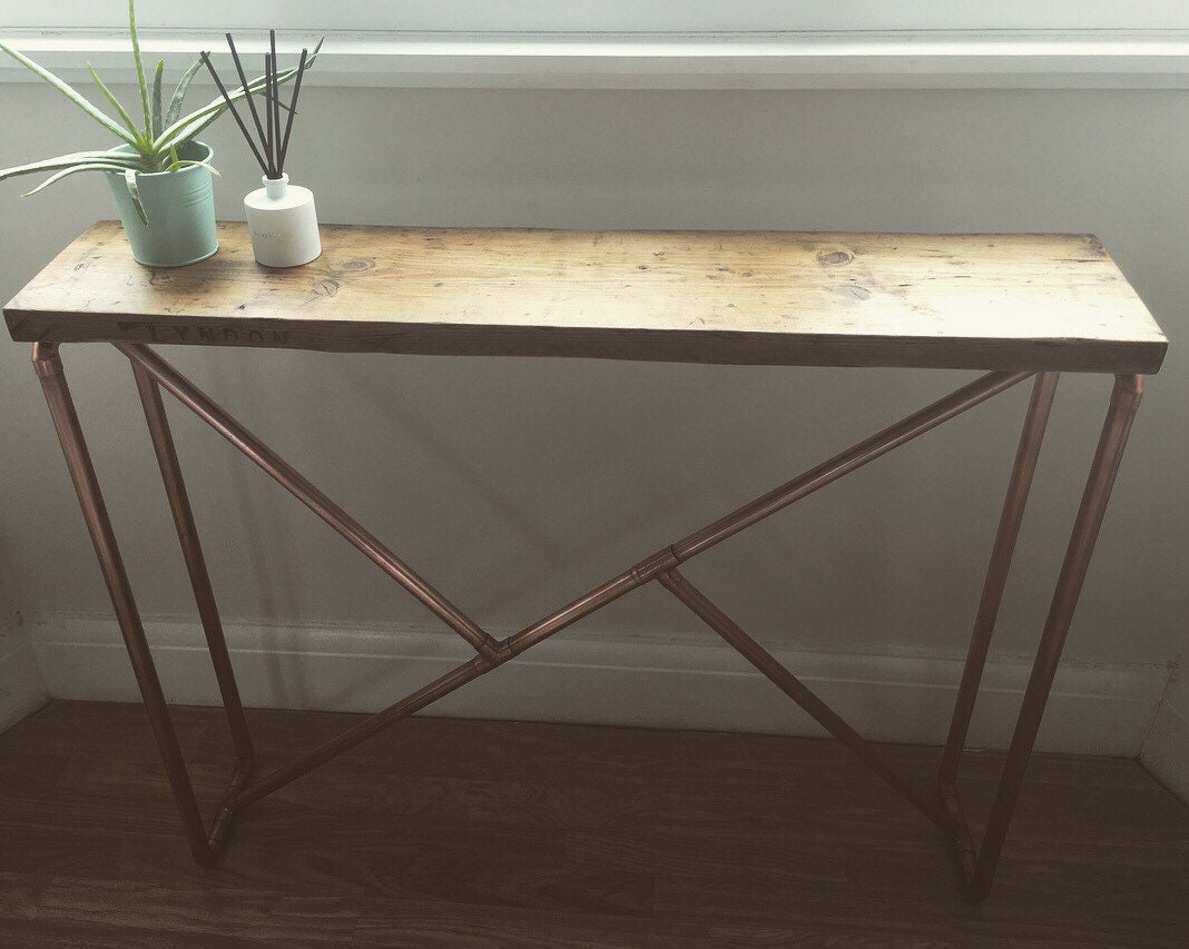Copper Pipe Console Table Geometric Design with Reclaimed Wood Etsy