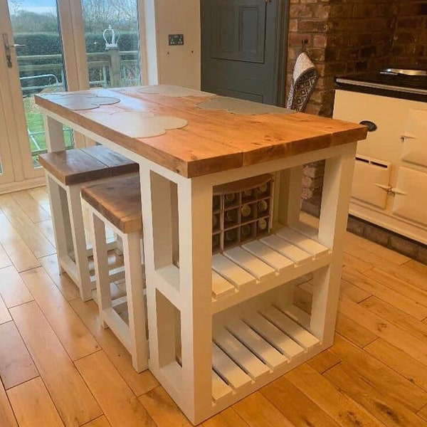 The Hatton Made to Measure Kitchen Island with Enclosed Shelving, Handpainted Little Greene