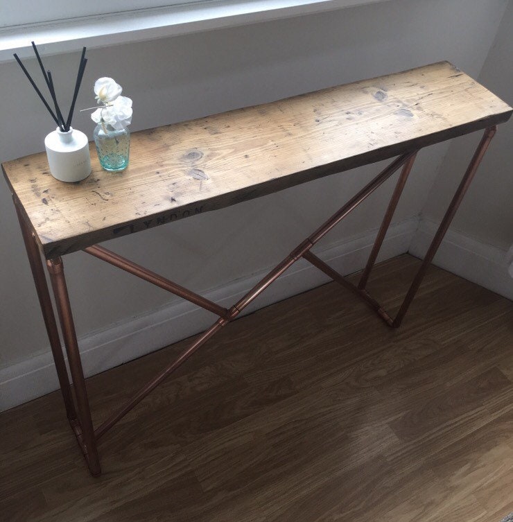 Copper Pipe Console Table Geometric Design with Reclaimed Wood Etsy