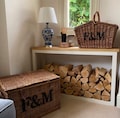 Tall Indoor Log Store | Rustic Oak Side Table, Firewood Storage