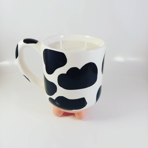 Cow Mug Candle, 20oz Coffee Mug, Scented Pure Soy Wax Candle, Black & White Cow Candle, Cow Udder Mug, Cow Coffee Cup, Handpoured Soy Candle