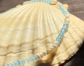 Blue Seed Bead Gold Accent Choker Necklace | 30% donated