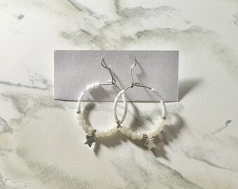 Starry Beaded Hoop Earrings | 30% donated