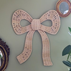 Beige or Pink Wicker Bow Wall Decor - Boho Nursery Decoration in Two Sizes