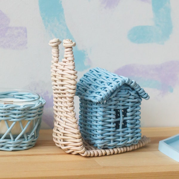 Cute wicker snail with house box for candies, housewarming gift