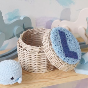 Caja de mimbre personalizada con inicial azul, regalo de letra para bebé niño