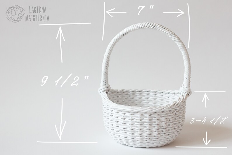White Flower Girl Basket Wicker Wedding Basket With a Handle Etsy