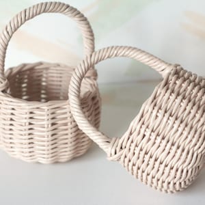 Beige flower girl basket, small creamy basket with handle