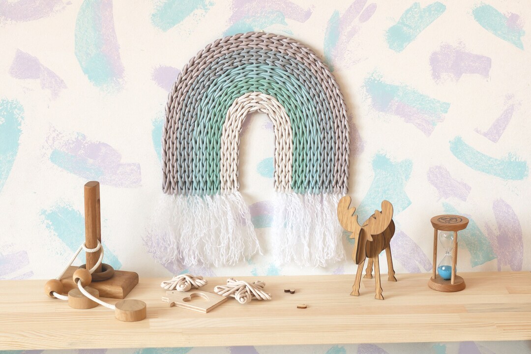 Gancio Con Pompon Colorati Szetosy - Appendifoto Arcobaleno In Macramè Con Pompon, Decorazione Per Camera Bambini Gancio Foto Arcobaleno