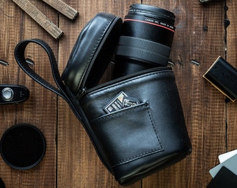Handmade Leather Pouch Protector for Camera Lenses
