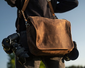 Leather Lens Quiver: Quick Access Camera Bag for Photography Gear. Stylish Satchel, Camera Lens Holder, Professional Photographer Bag.