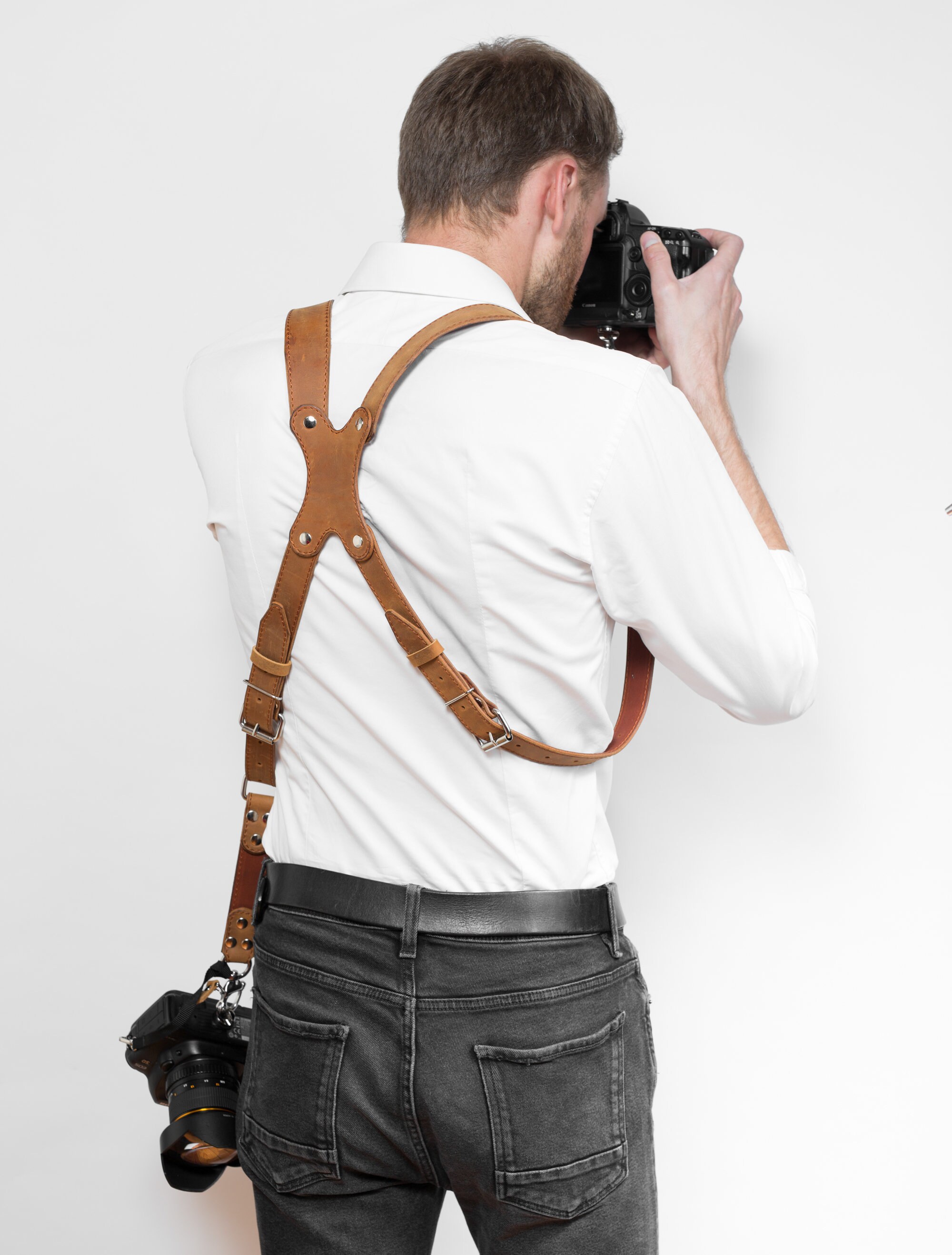 Leather Camera Harness, Dual Camera Strap, Leather Camera Holster, Dual