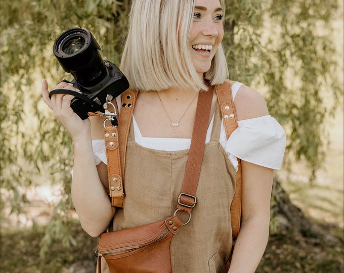 Featured listing image: Leather Camera Harness, Dual Camera Strap, Leather Camera Holster, Dual Camera Harness, Camera Harness, Cameras Straps, Sale Item