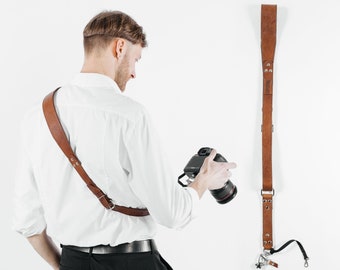 Rugged Brown Pebble Leather Camera Strap for the Stylish Photographer