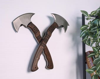 Tomahawk Wall Mount Double, Display Axe Holder Handmade, Wall Mount for Two Tomahawks